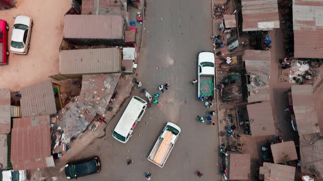 Top down view of busy market in Malawi