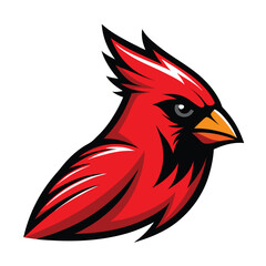 Illustrative depiction of a cardinal bird with vibrant red plumage and black accents.
