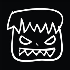 Angry monster face doodle Halloween vector illustration