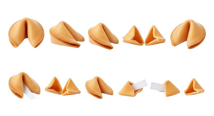 Baked fortune cookies with messages isolated on a transparent background