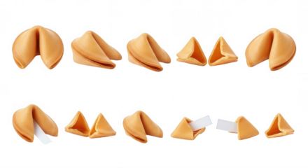 Baked fortune cookies with messages isolated on a transparent background