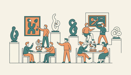 An artinspired celebration featuring local artists work creative centerpieces and an atmosphere that encourages guests to interact with the art.