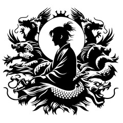 Dragon knight meditation silhouette