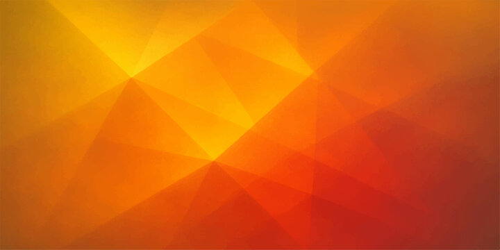 An abstract orange vector background illustration features a bright, soft geometric pattern of yellow and red triangles with subtle light effects - Powered by Adobe