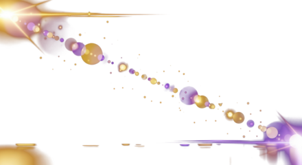 Golden and purple light flares with bokeh glow on a dark background, smooth reflections, luxury abstract aesthetic, cinematic optical lens reflections, artistic photography clean PNG