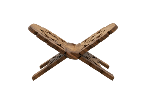 Ornate Wooden Quran Stand with Intricate Carvings and Transparent Background