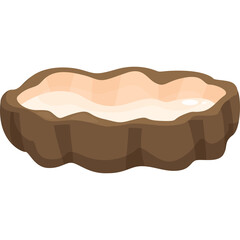 Simple brown pet food bowl with white kibble or water inside isolated on a transparent background in a flat design style