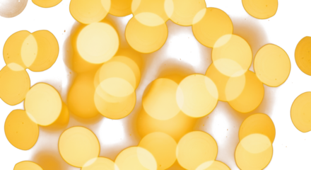 Golden yellow bokeh lights abstract blur, warm glow with film grain texture, dreamy and atmospheric aesthetic. clean PNG