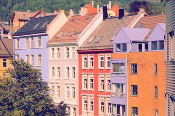 Bergen city, Norway. Vintage filtered color style.