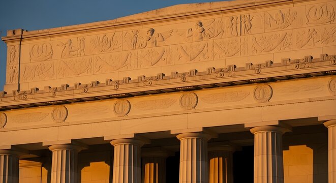 Golden Hour Light on Classical Building Facade Details
