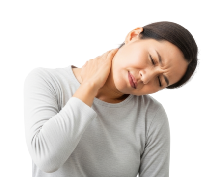 Woman with Neck Pain Holding Back of Neck Isolated PNG Cutout Transparent