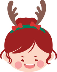 Redhead Girl Wearing Reindeer Antlers Headband