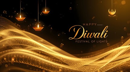 black happy diwali background with candles