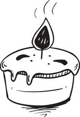 Celebratory birthday cake with lit candle simple line art icon isolated on transparent background