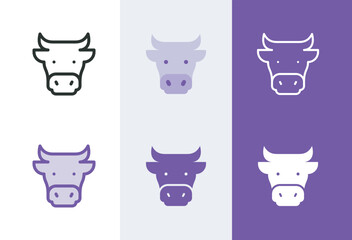 Cow head icon. Bull head symbol in 4 styles - solid, outline, flat, duotone.