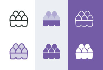 Egg carton icon. Eggs pack box symbol in 4 styles - solid, outline, flat, duotone.