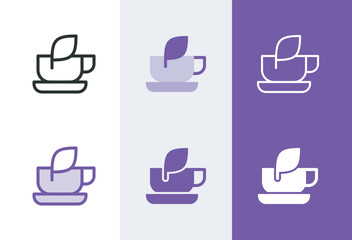 Loose leaf tea icon. Cup of tea symbol in 4 styles - solid, outline, flat, duotone.