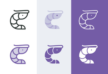 Shrimp icon. Seafood symbol in 4 styles - solid, outline, flat, duotone.