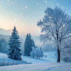 Fototapeta premium Frosty Pine Forest Covered in Snow