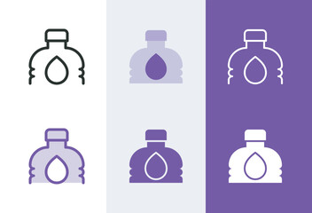 Oil bottle icon. Vegetable oil symbol in 4 styles - solid, outline, flat, duotone.