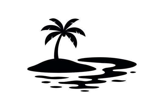 sandbar island flat black solid vector illustration isolated on white background