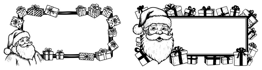 Vector Christmas gift border frames — Santa Claus and presents festive rectangular outline illustration