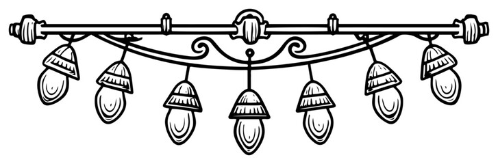 Vector Christmas hanging lights — festive string of glowing bulb garland outline illustration