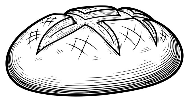 Vector rustic loaf of bread &mdash; artisanal round crusty bread bakery sketch illustration