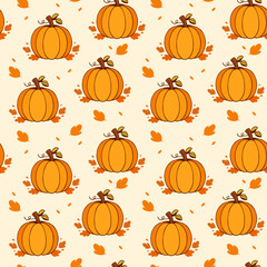 Autumn Pumpkin and Leaf Seamless Background