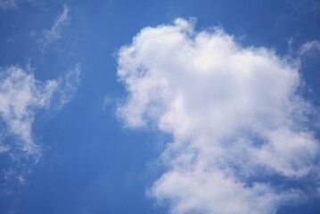 Bright Blue Sky with Fluffy White Clouds on a Sunny Day.