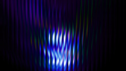 Deep black field with iridescent vertical ripple, holographic light center effect
