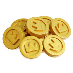 Shiny gold coins pile, game currency, success reward