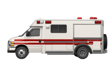 Emergency medical service vehicle shown in isolation on transparent background with clear detailing and visible emergency equipment