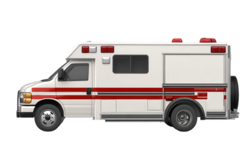 Emergency medical service vehicle shown in isolation on transparent background with clear detailing and visible emergency equipment