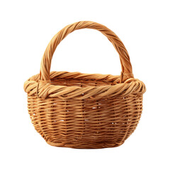 Woven wicker basket with curved handle isolated on black background brown natural 1, Isolated On Black Background, Png Transparent Background, Cut Out