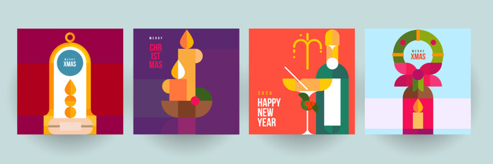 Merry christmas and happy new year abstract background template for covers, invitation, poster, banner, flyer, placard. Minimal modern design for branding, advertising holiday. Vector illustration.