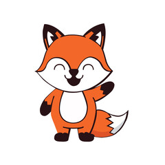 Obraz premium Cute cartoon fox waving hello, isolated on white background