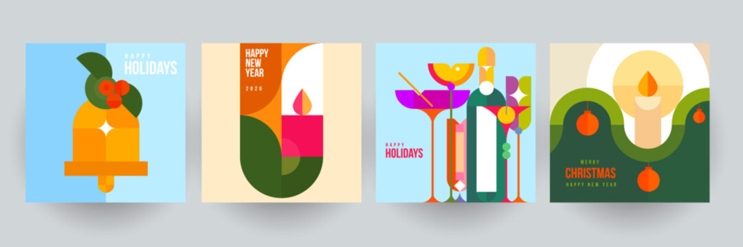 Set background for covers, invitations, posters, banners, flyers, placards. Minimal template design for branding, advertising with holiday christmas composition in mosaic style. Vector illustration.