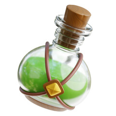 Magic potion bottle with green liquid and cork stopper