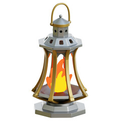 Elegant lantern with glowing flame, warm light