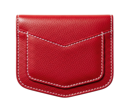 Red Leather Coin Purse or Small Wallet with White Stitching Isolated PNG Cutout Transparent - Powered by Adobe