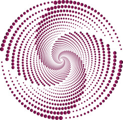 A spiral pattern made of burgundy dots on a white background creating a swirling effect illusion