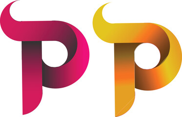 Two stylized letter p logos in pink and yellow with gradient effect on a white background simple design