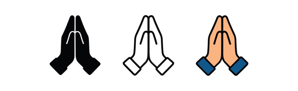prayer hands symbol icon on white background Black silhouette flat icon outline icon and colored icon style three minimal vector icon style