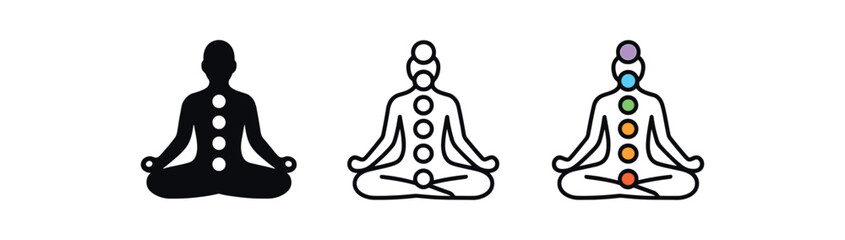 chakra alignment symbol icon on white background Black silhouette flat icon outline icon and colored icon style three minimal vector icon style