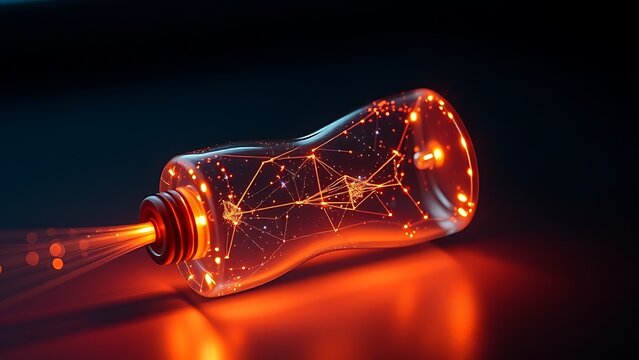 paradox. Klein bottle battery emitting self-recharging light beams, showcasing paradoxical energy loops. product launch decks, UI/UX mockups, designed for product launches and innovation pitches.