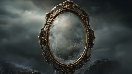 Antique mirror in stormy weather