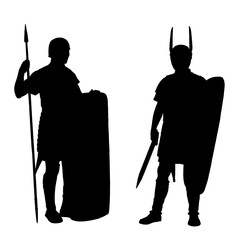 Early Roman Legionnaires before the battle. Historical silhouette drawing.