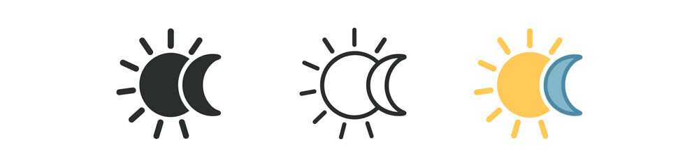 Fototapeta premium sun and moon unity icon on white background Black silhouette flat icon outline icon and colored icon style three minimal vector icon style