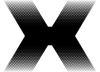 Black vector letter X with halftone mesh. Abstract design element. Vector background. Modern sports pattern for car body, boat, sportswear, toy. Place for text